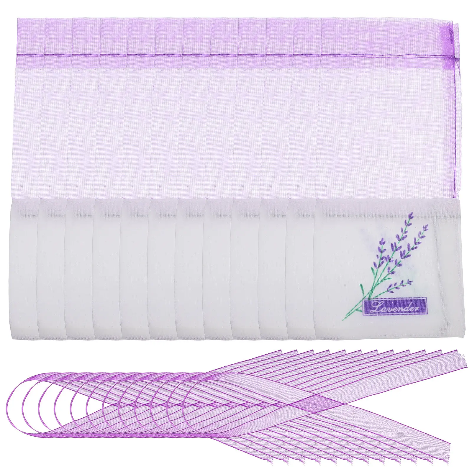 30Pcs Lavender Sachet Bags 15x7.2cm Pretty Floral Print Texture Soft Touch Drawstring Pouches for Dried Lavender Herbs Jewelry