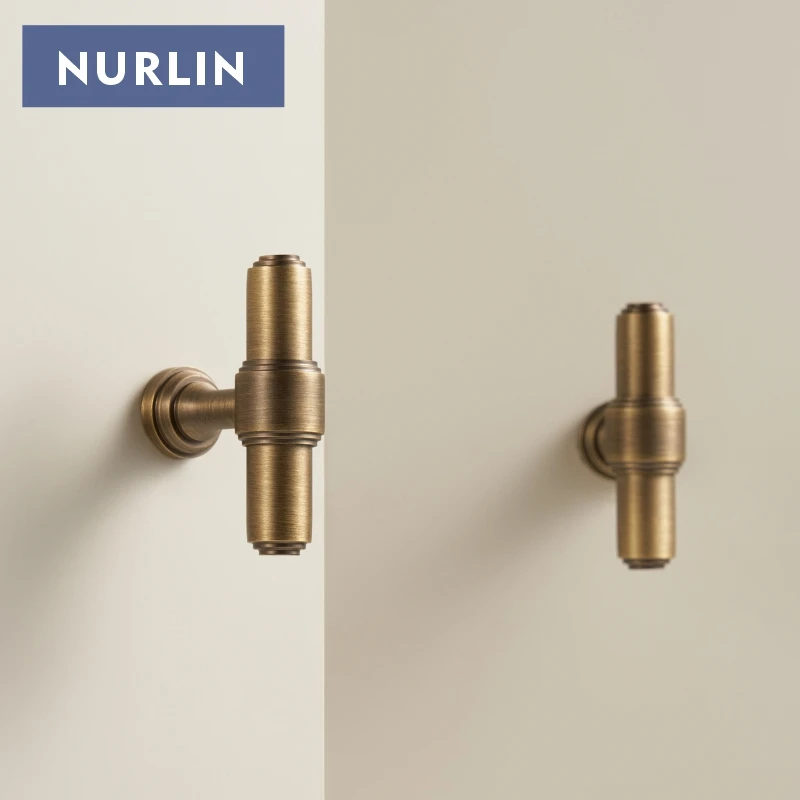 Nurlin Solid Brass French Retro Antique Bronze Kitchen Cabinet Door Drawer Knobs Wardrobe Handles T-bar