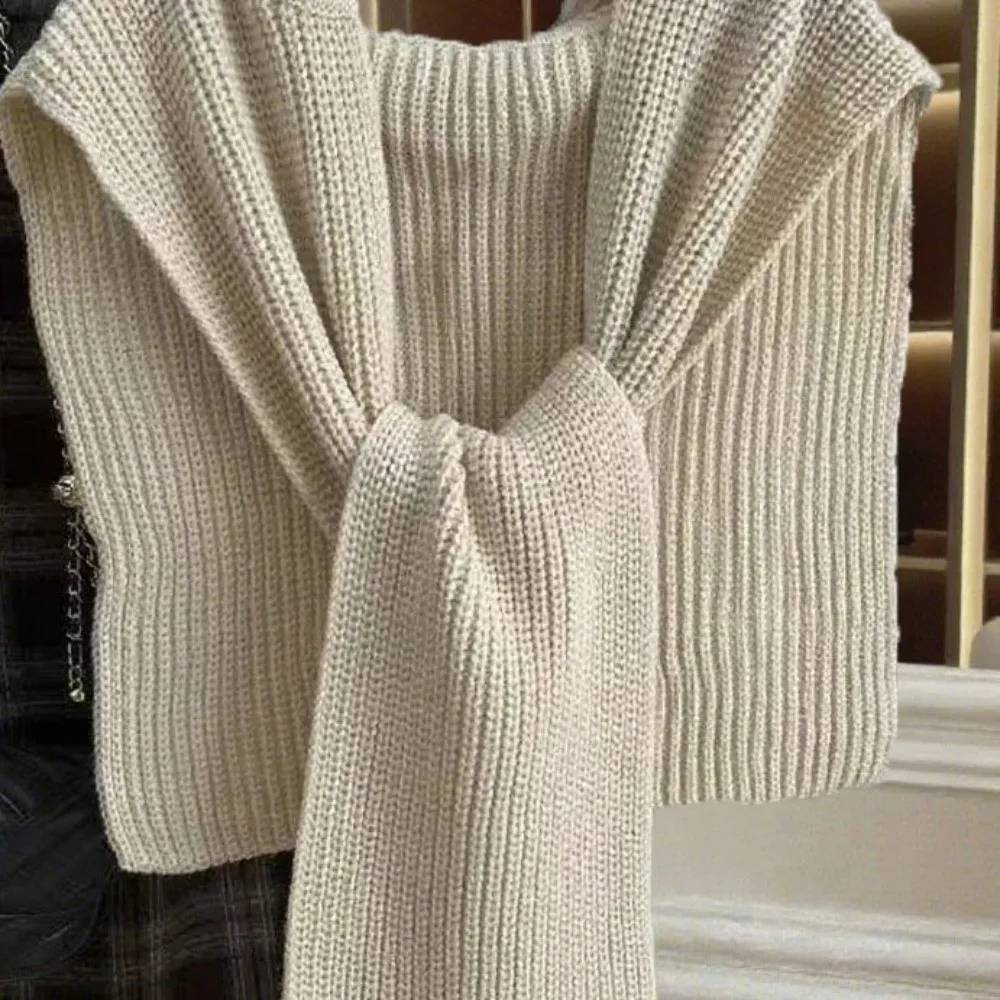 Scarf Oversized Knit Cape Shawl Warm Knitted Hooded Shawl Thick Blanket Striped Loose Poncho Women