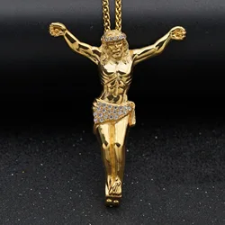 New Religious Jesus Cross Necklace for Men Fashion Gold Color Cross Pendent with rhinestone Jewelry Gifts for Men Pendant