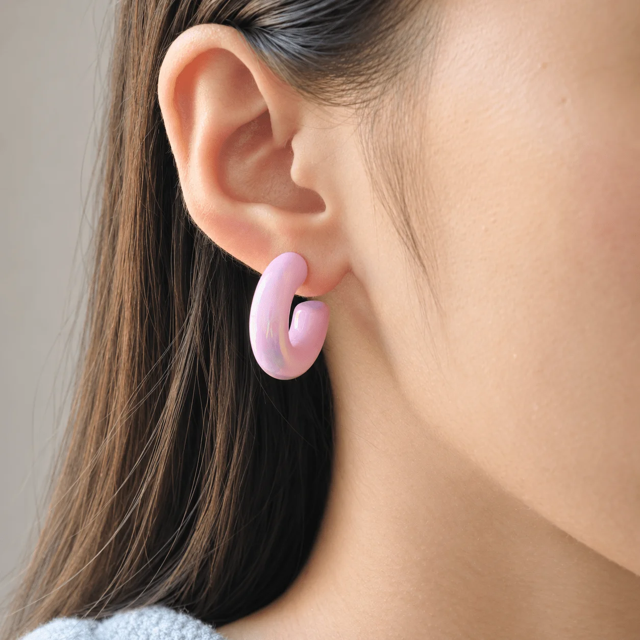 Candy Color Iridescent Wide C Acrylic Earrings for Women, Minimalist Unique European Style Ear Jewelry