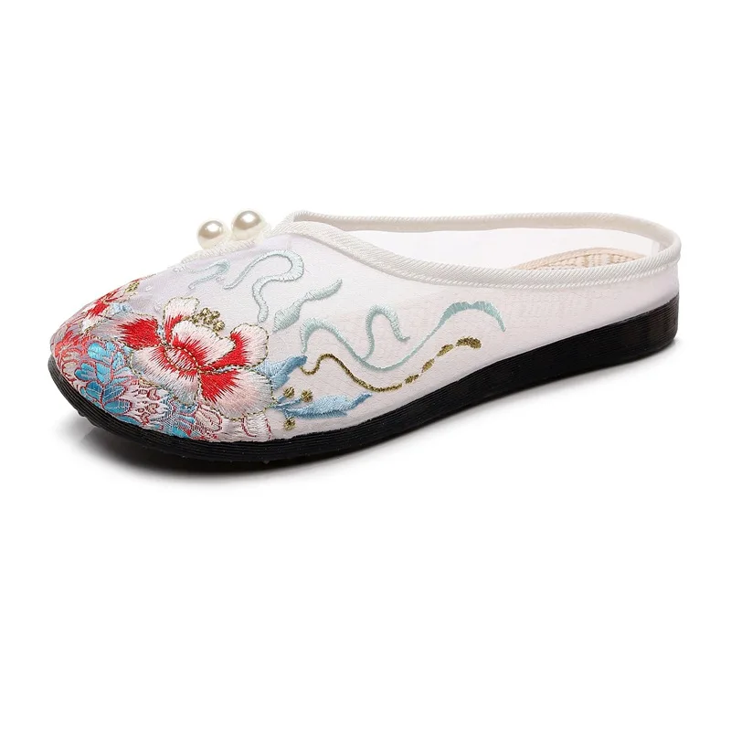 Size 35-42 Summer New Hanfu Shoes Women Flats Old Beijing Cloth Shoes Lace Mesh Chinese Style National Style Embroidered Shoes