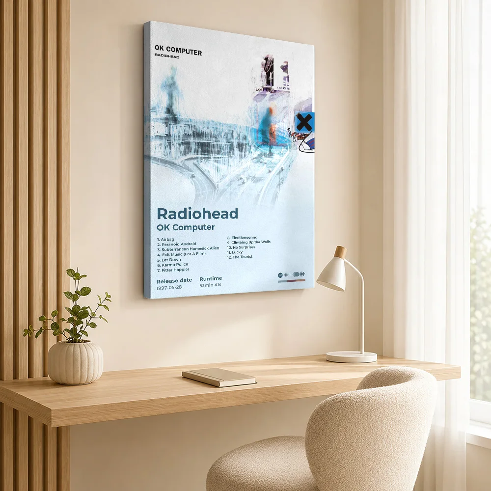 Radiohead OK Computer Album Framed Canvas Poster Grunge Style Canvas Wall Art With Personalized Photo For Bedroom Ideal Fan Gift