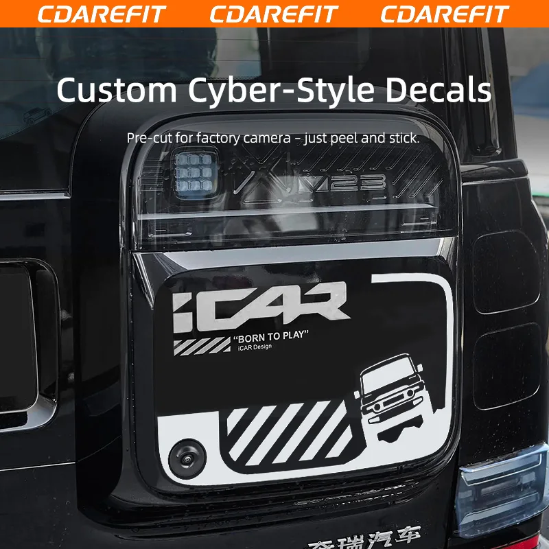 For iCAUR V23 Cyber Style Car Sticker Decal Blind Window Small Backpack Personalized Decal Upgrade Modification Parts