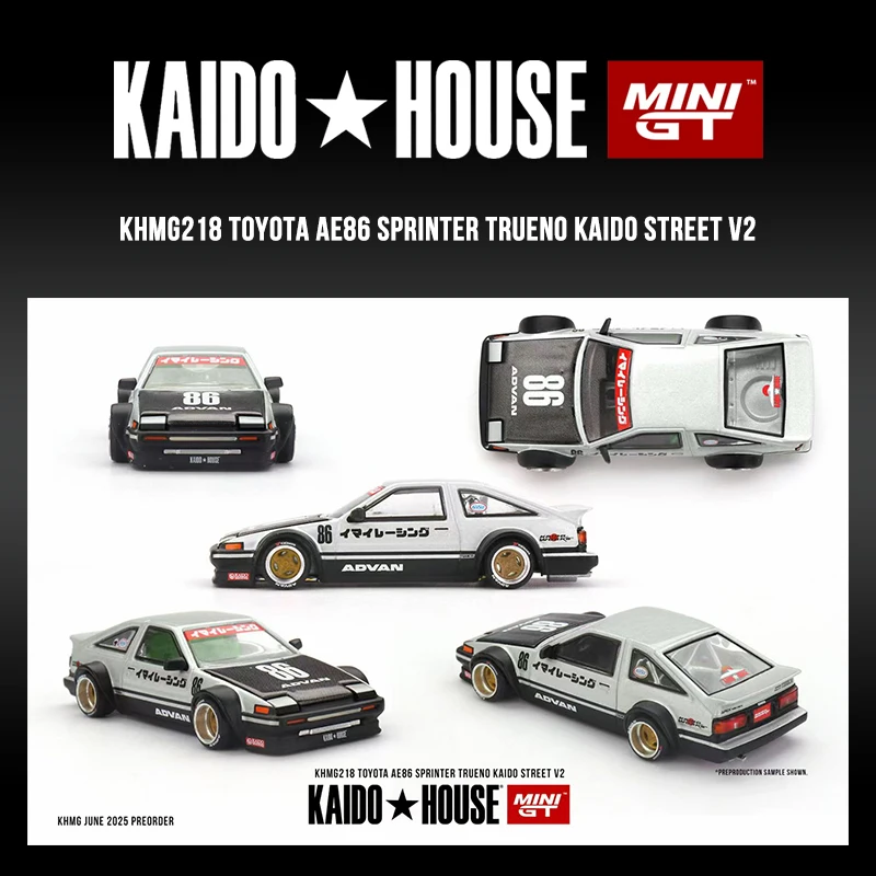 

Предпродажа KHMG 218 1:64 Toyota AE86 Sprinter Trueno Kaido Street V2, открывающийся капот, литая под давлением модель автомобиля Kaido House MINIGT