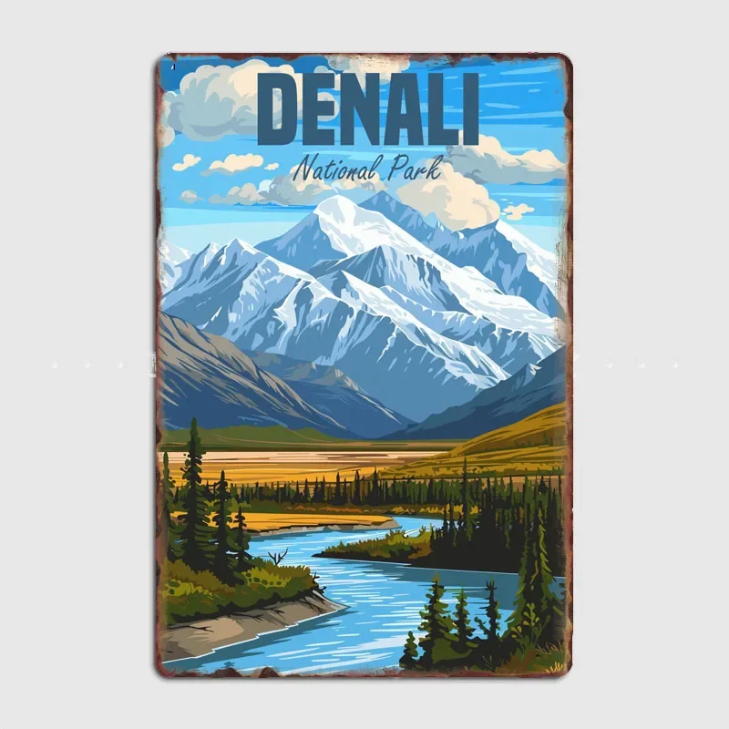 Denali National Parkusa Travel Scenic Spot Retro Poster Metal Sign Garage Room Decoration Custom Tin Home Decor