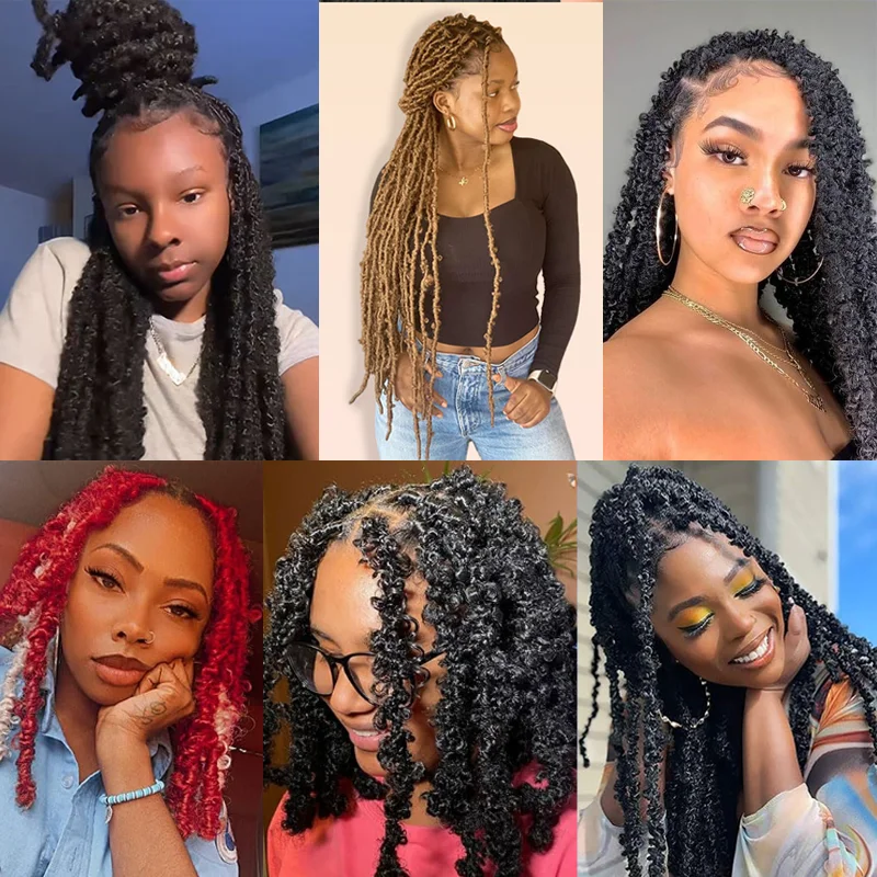 Синтетические рваные локоны-бабочки, вязанные крючком волосы, 6 упаковок длинных черных локонов с бабочкой, легкие и мягкие искусственные локоны