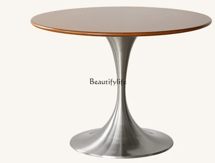 

Solid Wood round Table Nordic Retro Small Apartment Simple Stainless Steel round Dining Table