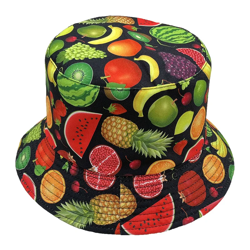 Unisex Adult Cartoon Fruit Print Strawberry Pineapple Apple Watermelon Cheerios Lemon Bucket Hat for Women Men Outdoor Caps F246