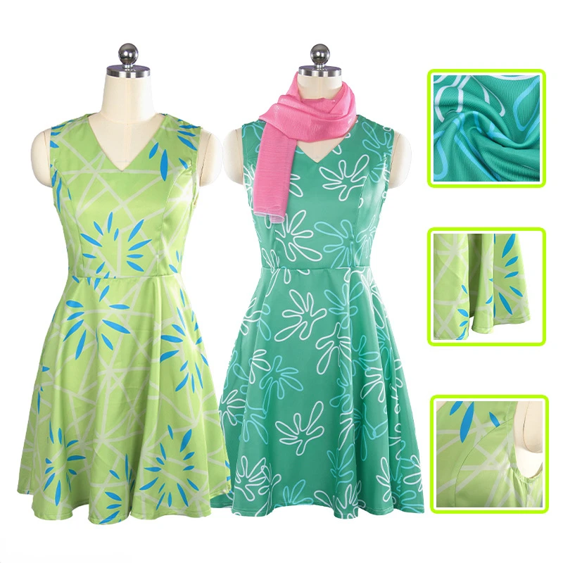 女性のためのジョイディバストのコスプレコスチューム、アニメ映画、プリントドレス、ロングドレス、スカーフ、ハロウィーンのユニフォーム、カーニバルの衣装、大人