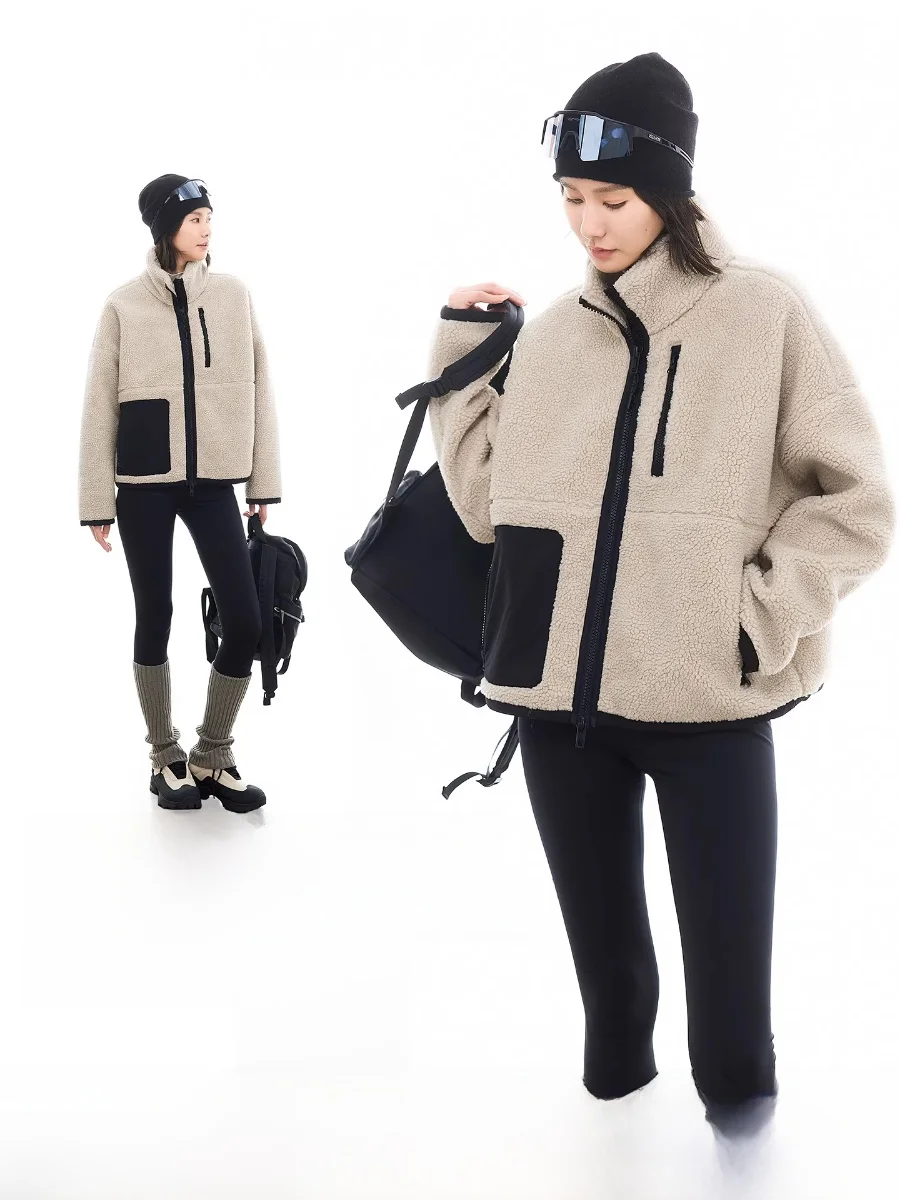 

Женская зимняя теплая ветрозащитная повседневная свободная куртка Cloud Life Koala с воротником-стойкой и подкладкой из овечьего меха