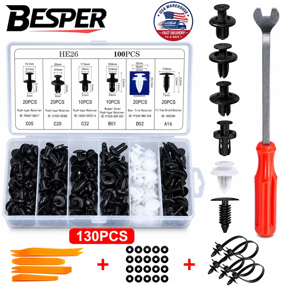Auto Fastener Clips, Car Body Push Retainer Pin Rivet Bumper Door Trim Panel Retainer Fastener Kit, Car Removal Tools