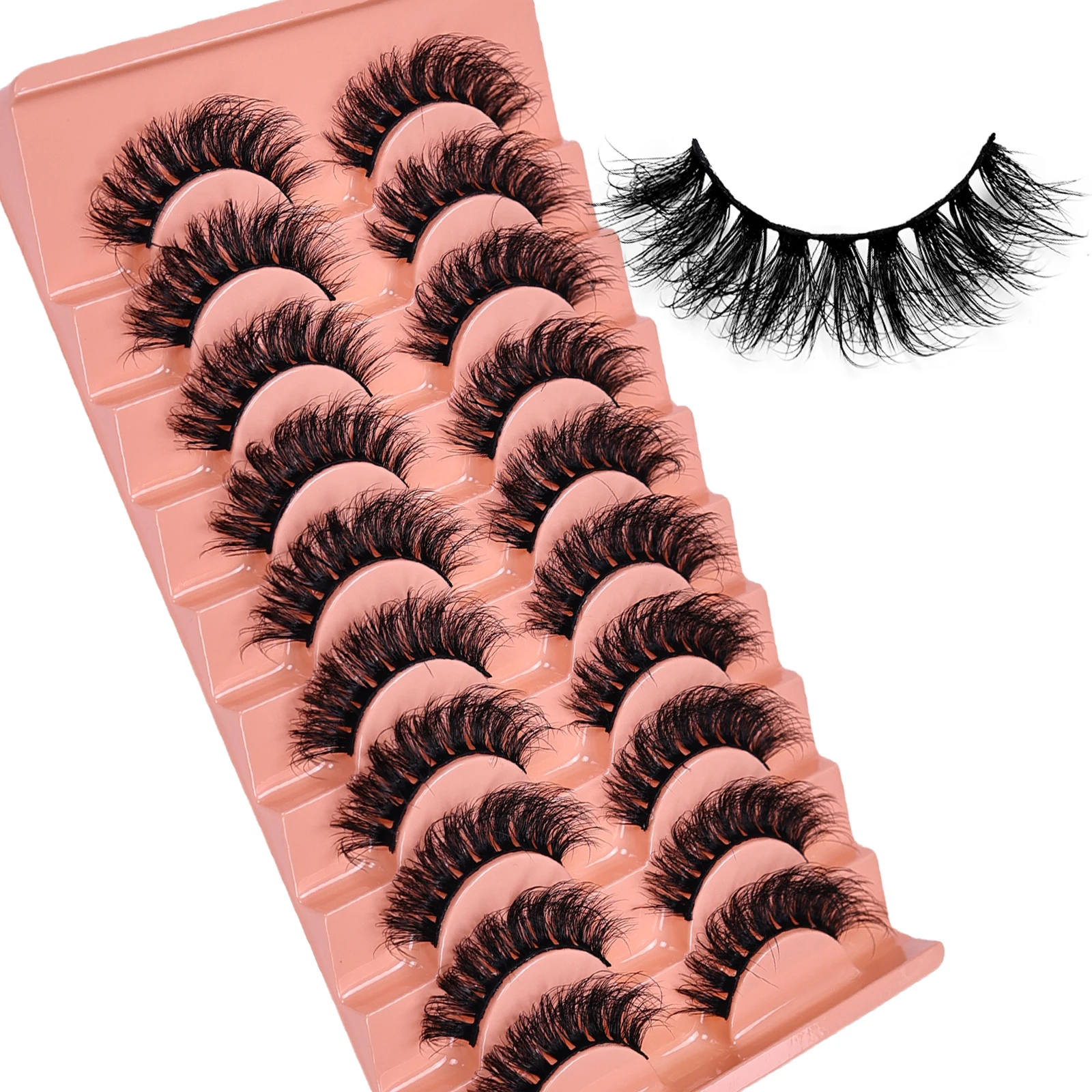 10 ペアロシアストリップまつげ厚く細いふわふわつけまつげ毎日厚いアイエンド延長乱雑まつげ
