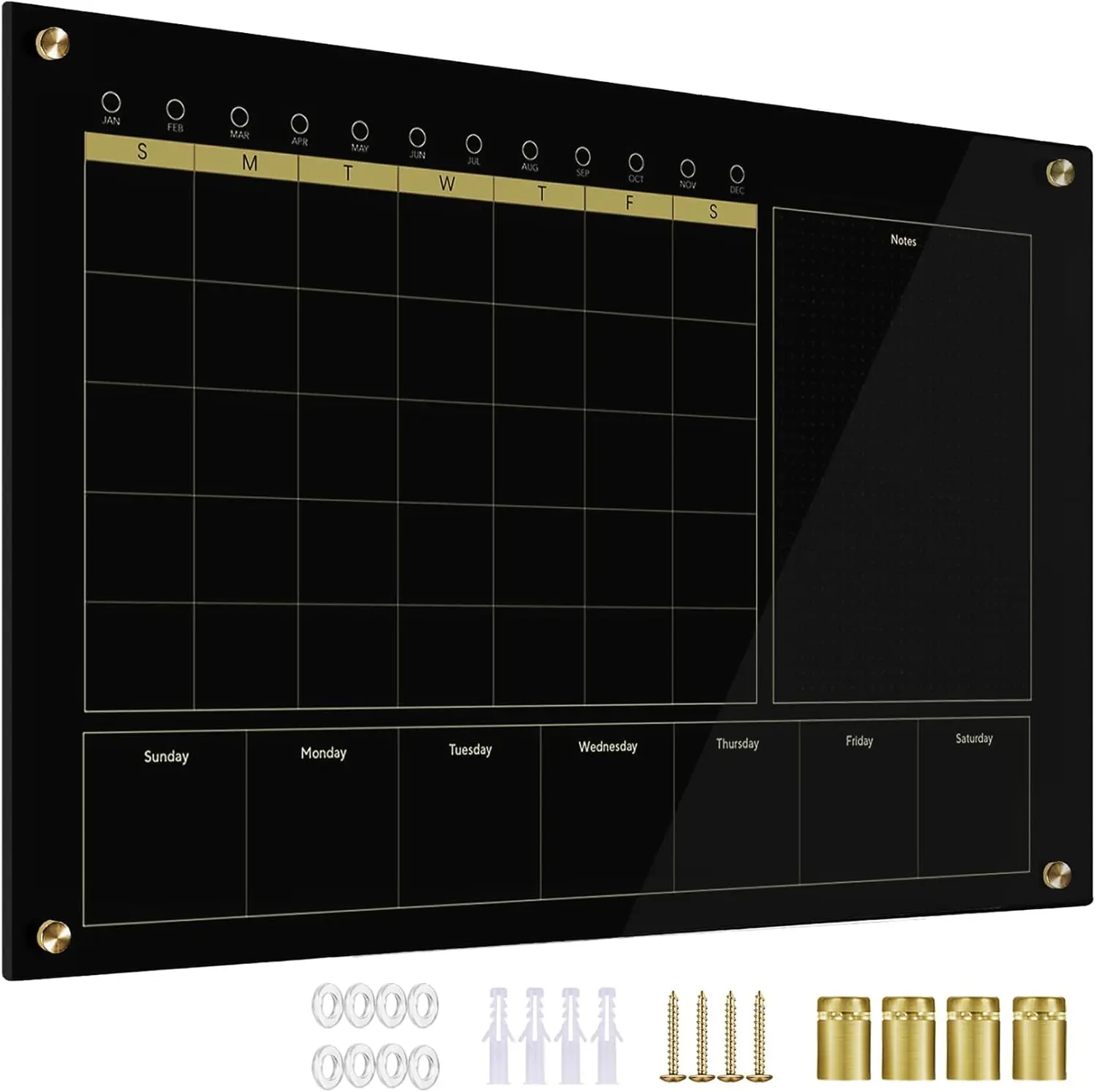 

Frameless Glass Monthly Dry Erase Calendar Whiteboard, 24x36 Inch, for Office School Home Wall Mounting