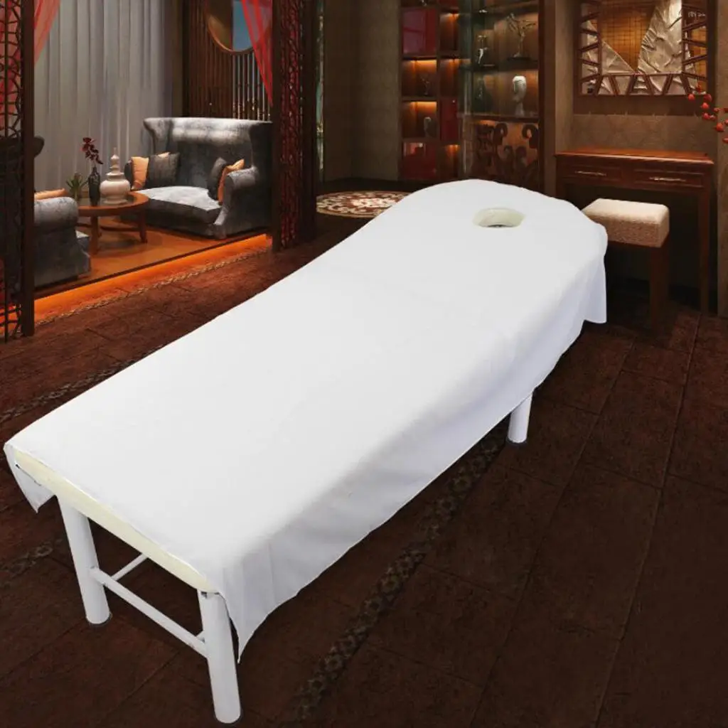Solid Polyester Salon Bed Sheet Cover with Face Hole for Cosmetic Massage Couch Cooling Bedding