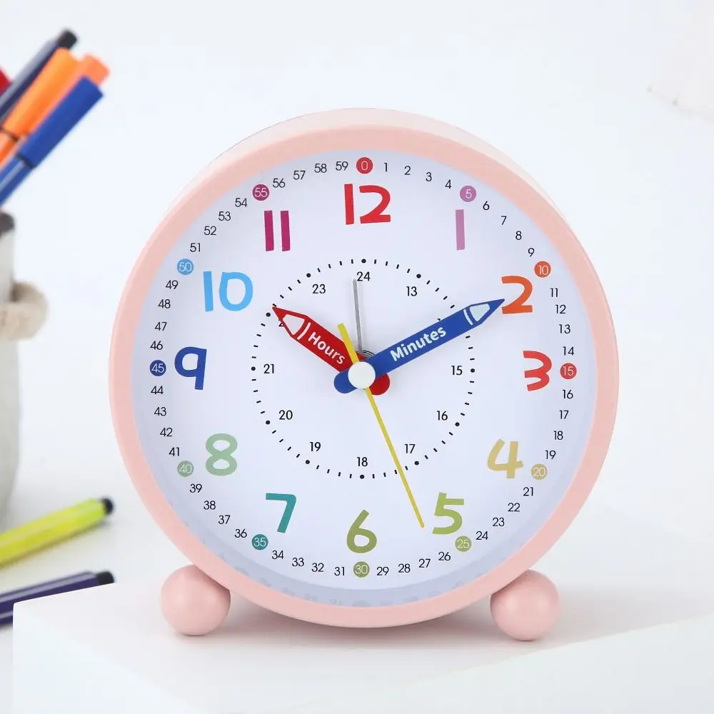 Pencil Design Children's Alarm Clock Portable with Night Light Time Planning Clock Metal Frame Battery Operated
