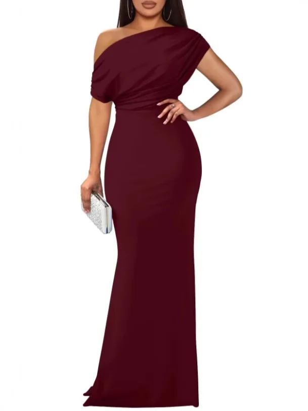 French-Style Dress Sultry Sleeveless Figure-Hugging Dress Maxi-Length Formal Evening Dress Off-Shoulder Party Glamorous Gown