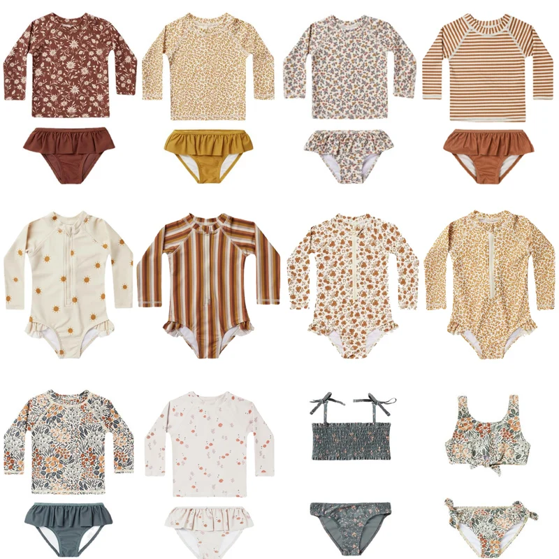

Summer RC Baby Girls Long Sleeve One-piece Swimsuit Set Toddler Girl Sunscreen Floral Bikini Suits Kids Swimwears Bodysuit 1-12Y