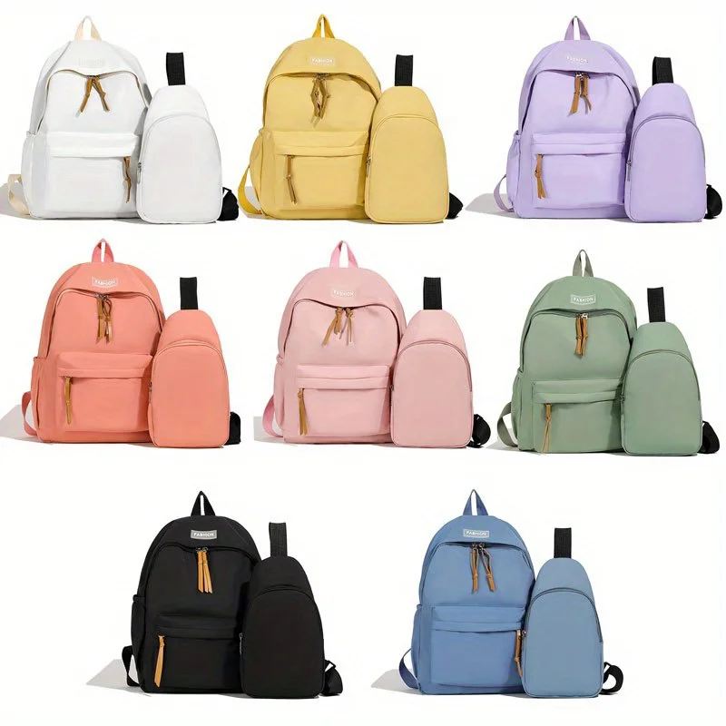 2pcs Bagset back to school Nylon Women Backpack Female Travel Bag  Solid Color Large Capacity School Season Casual Schoolbag