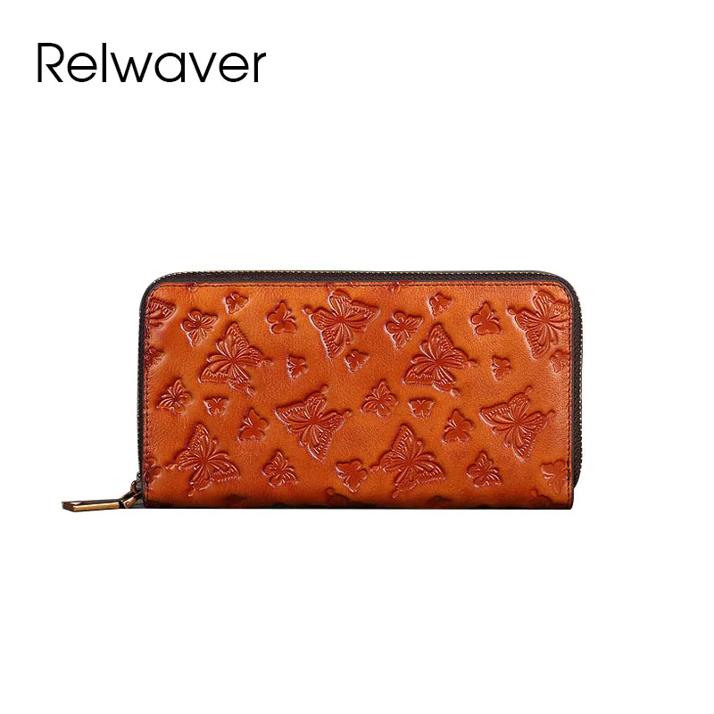 Relwaver-女性用の本物の牛革レザーバタフライウォレット、ロングジッパークラッチ、パーティー財布、春、夏、2022