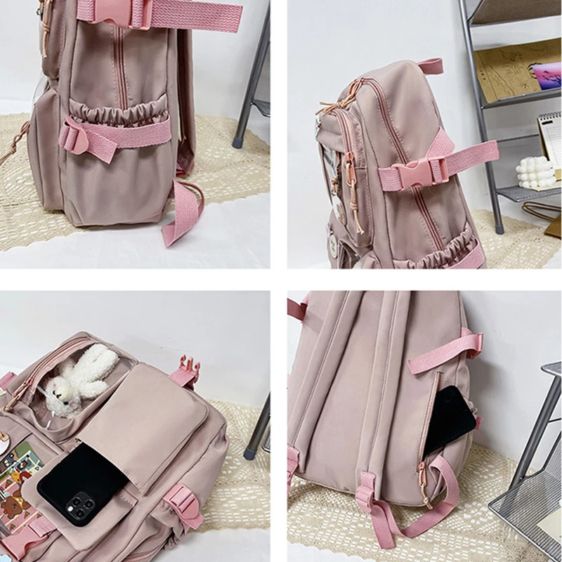 Students Backpack Large Capacity Grils Schoolbag Cartoon Korean Backpack Soild Color Travel