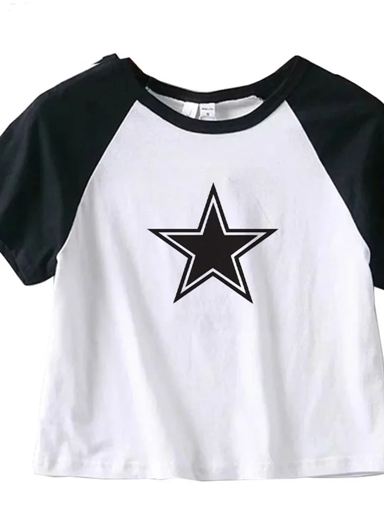 Female Y2K Clothes Star Tops Women Tshirt Harajuku Retro Fashion Gothic Short Sleeve Crop Sexy Tops Aesthetics Tops Short Navel