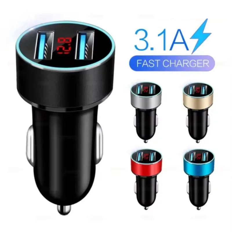 1/2 stücke Auto Ladegerät Für Zigarette Leichter USB Adapter Handy Ladegerät Dual USB Digital Display Voltmeter Schnelle Lade
