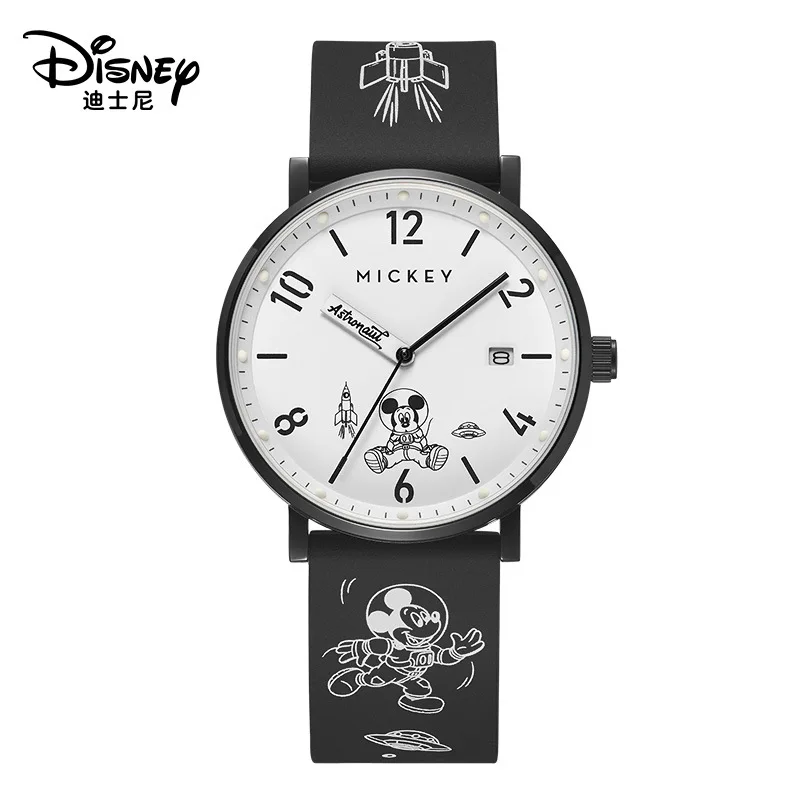 Disney für Kinder Uhr Mickey Mouse Astronaut Cartoon Quarz Armbanduhr Junge Mädchen Unisex Student Silikon Graffiti Armband Datum