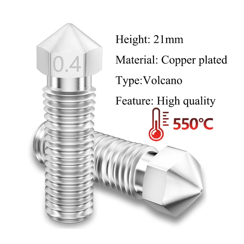 Mega Volcano Nozzle Copper Plated Hard Steel 0.2 0.6 0.8 1.2 1.5mm 3D Printer Parts For Creality K1 Artillery Vyper Hotend