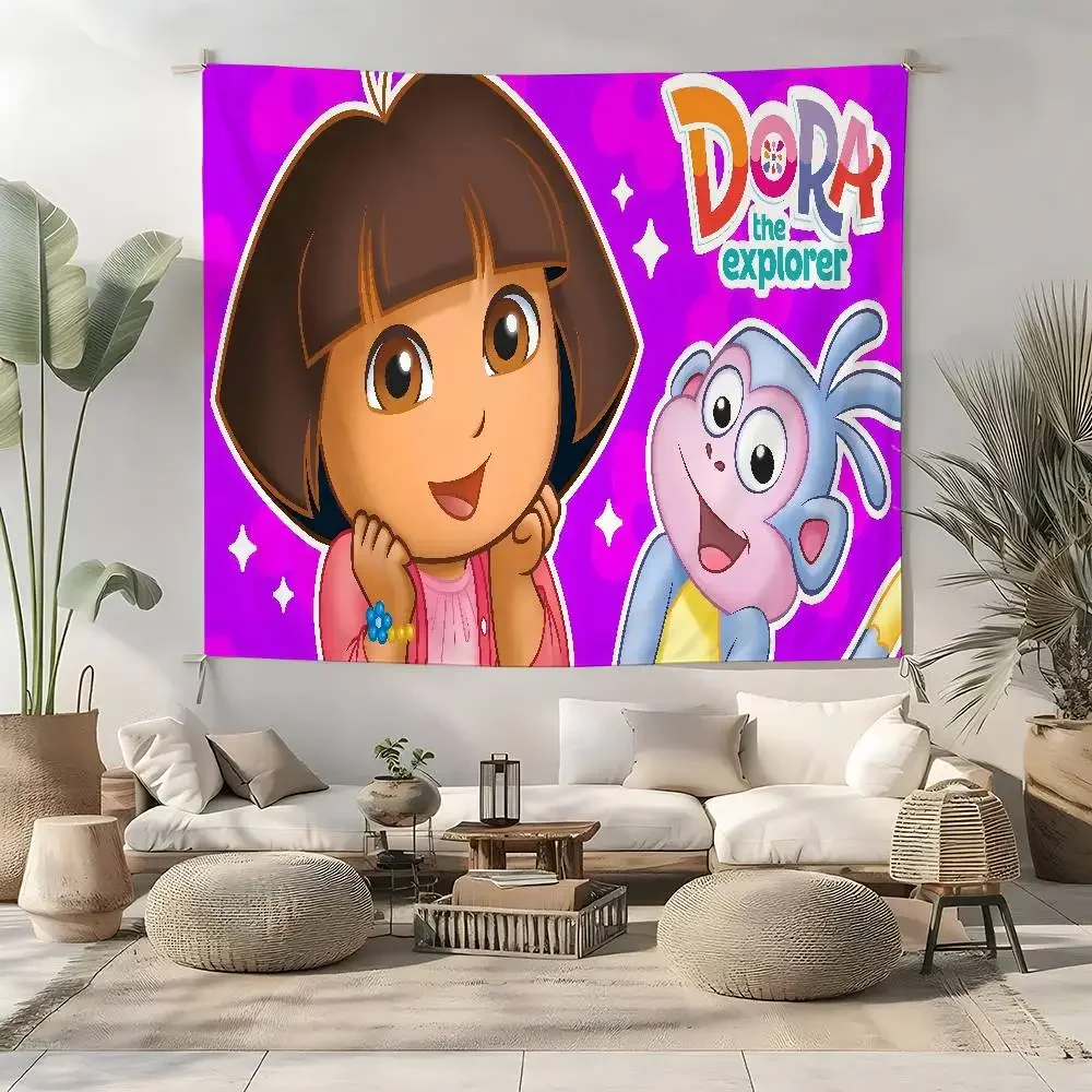

Cartoon D-Dora The E-explorer Tapestry Wall Hanging Tapestry Art Deco Blanket Curtain Hanging At Home Bedroom Living Room Decor