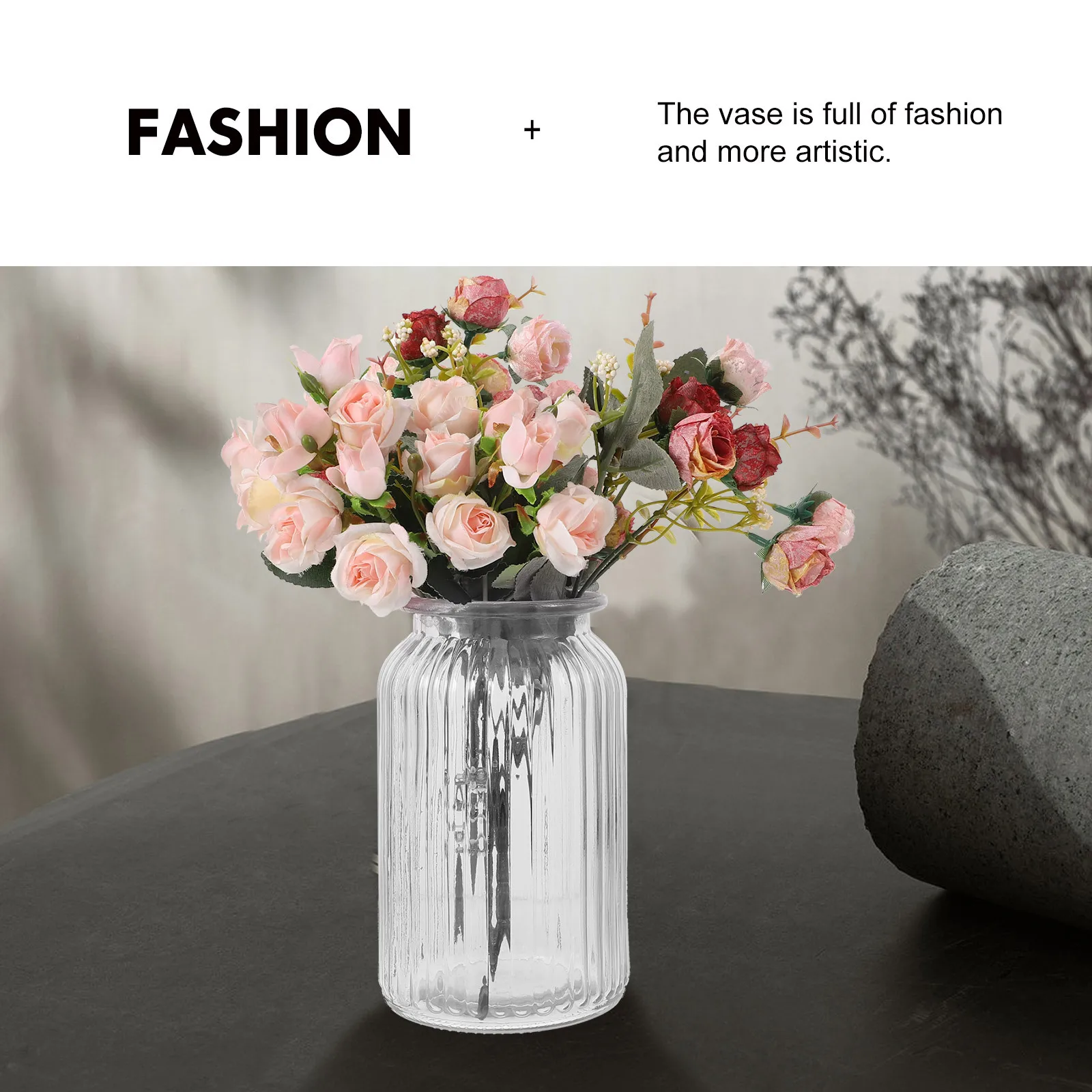

1Pcs Colored Glass Vase Chic Simple Style Flower Arrangement Container Decorative Vase for Bedroom Office Home Decoration