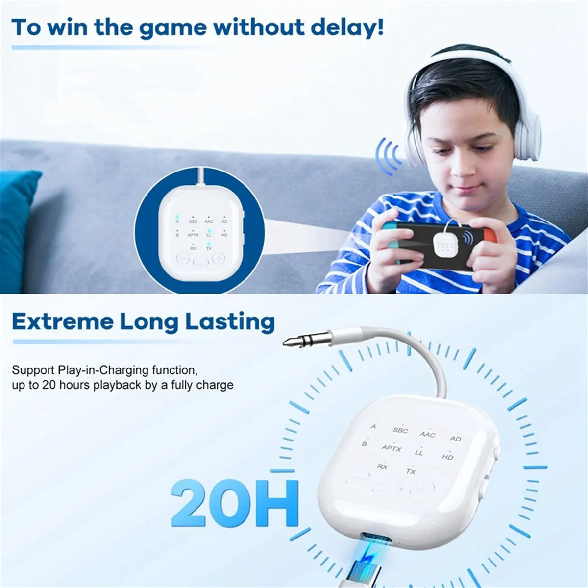 2026 جديد + - جهاز إرسال واستقبال بلوتوث 5.3 عالي الوضوح وكمون منخفض محول صوت لاسلكي للطائرات/التلفزيون/السيارة #4