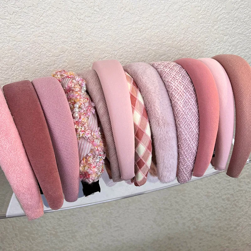Sweet Romantic Pink Headband Sponge Wide Hair Band for Woman Girl Temperament Hair Hoop Fashion Versatile Hair Accessories Gift