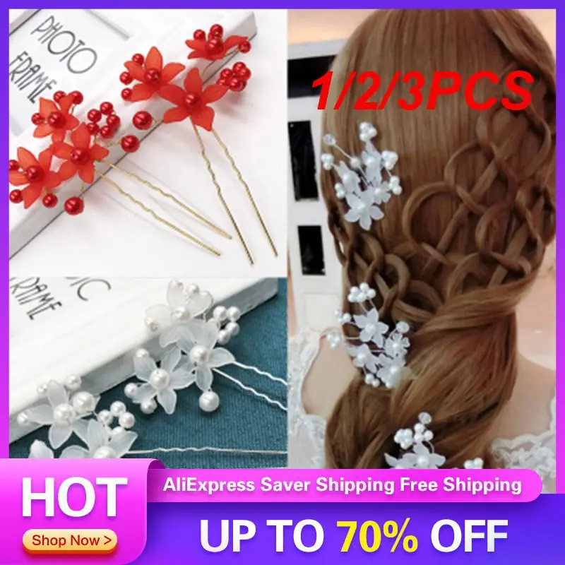 1/2/3PCS Bridal Hair Accessories Ideal For Wedding Beautifully Crafted Red And White Wedding Comb Pin Handmade