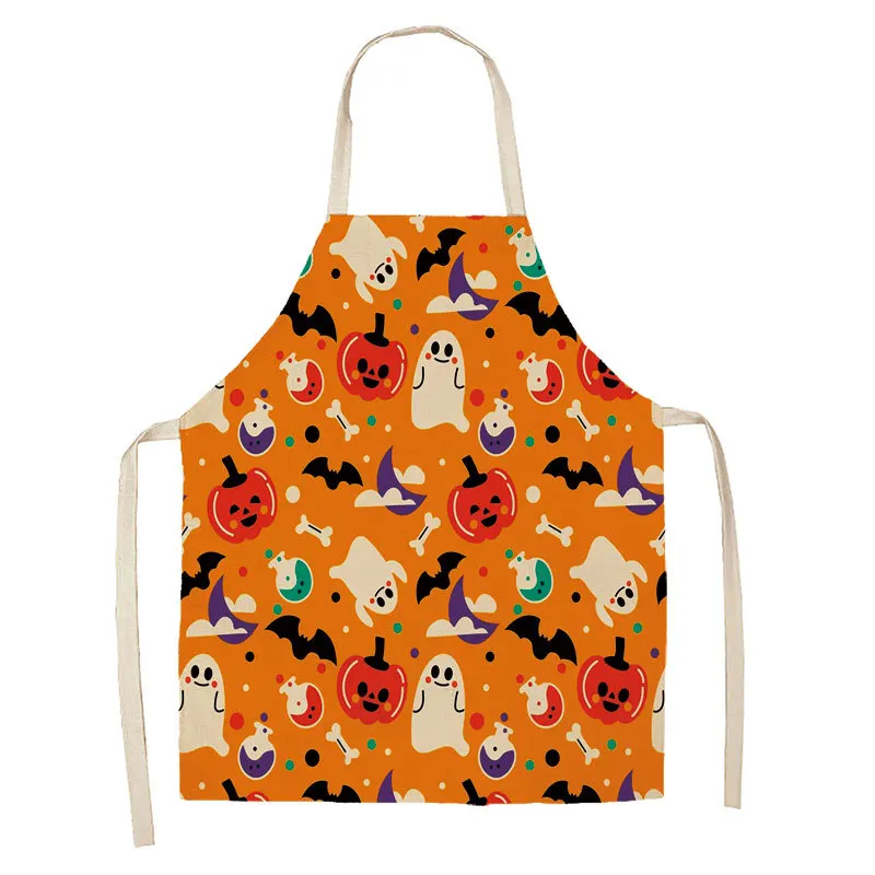 Halloween Collection Linen Apron Hot Sale Horror Skull Pumpkin Hanging Neck Men and Women Decorative Kitchen Antifouling Bib