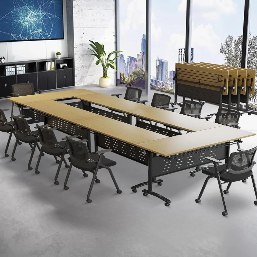 Folding Conference Table for 12-16People Modern Flip Top Training Room Tables with Wheels Save Space Rectangle Office Tables