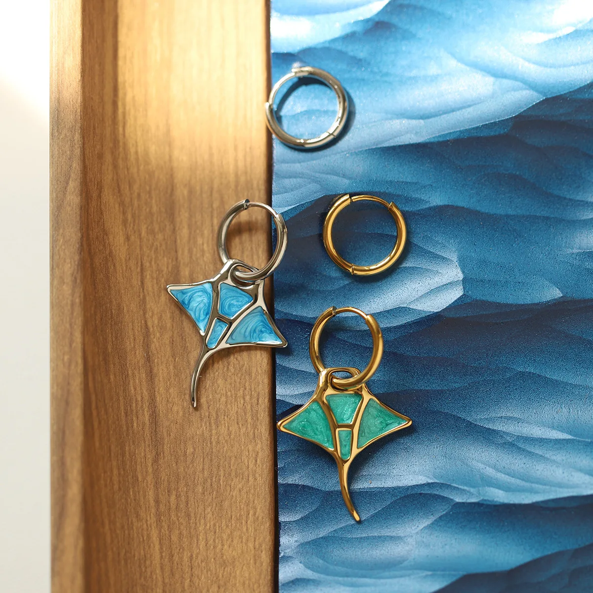 Devil Fish Ocean Wind AB Asymmetric Dripping Oil Earrings 18K PVD Plated Versatile Daily Attractive Jewelry for Women Gift