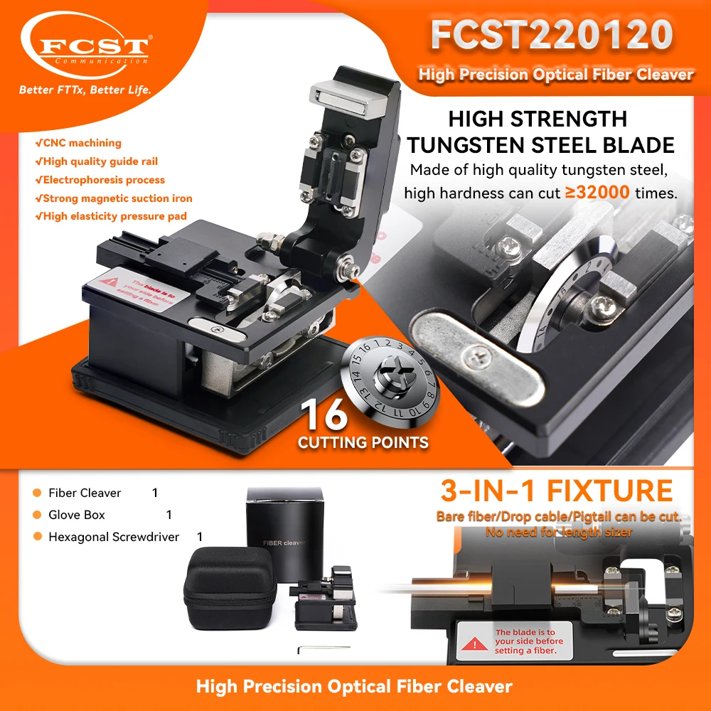 

FCST Fiber cleaver Cable Cutting Knife FTTT Fiber Optic Knife Tools cutter High Precision Cleaver Tungsten Steel blade