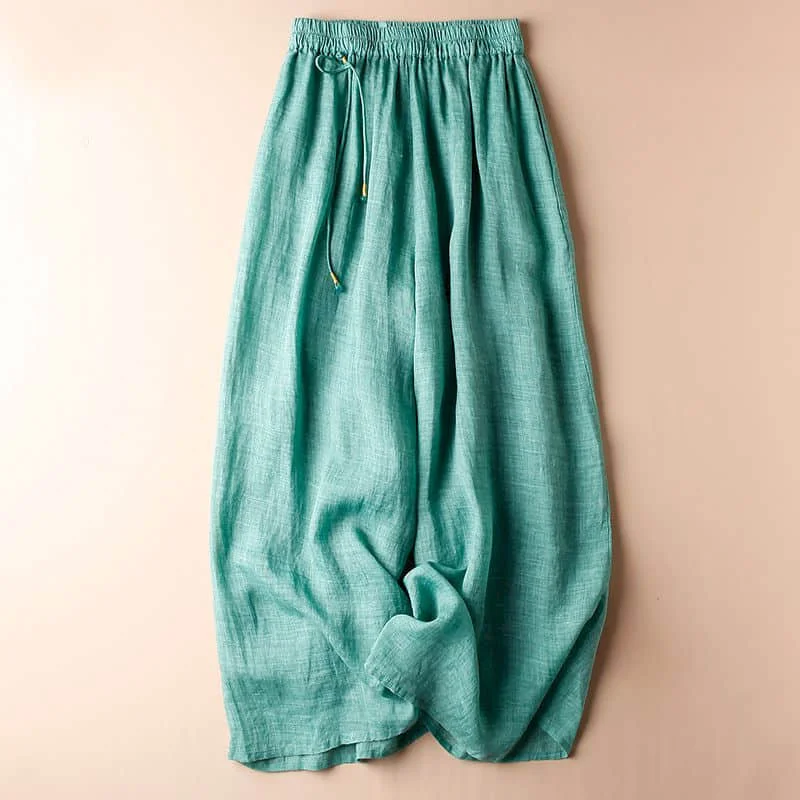 Straight-leg Pants Women Vintage Korean Style Elastic Waist Trousers Oversized High Waisted Casual Pleated Flowing Baggy Pants