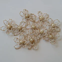 10pc/lot pearl flower rhinestone beaded Patches for clothes Sew on sequin patch Applique embroidered parches bordados para