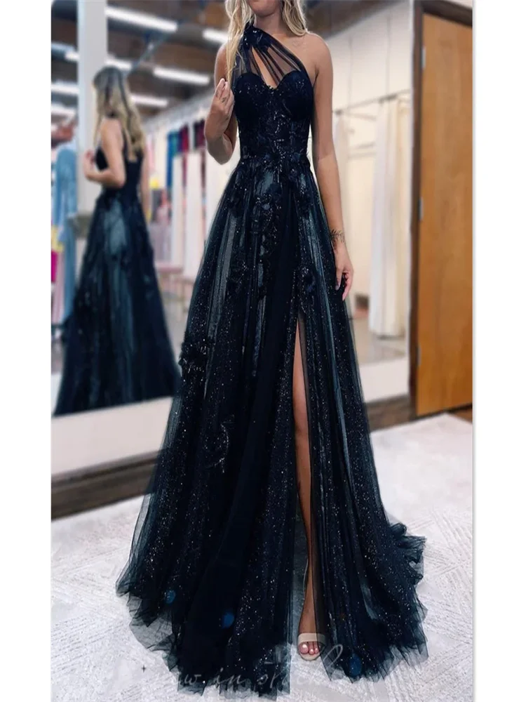 Black Evening Dresses Sleeveless Formal Occasion Dresses A-line Party Dresses High Side Slit Prom Gown New 2024  فساتين السهرة