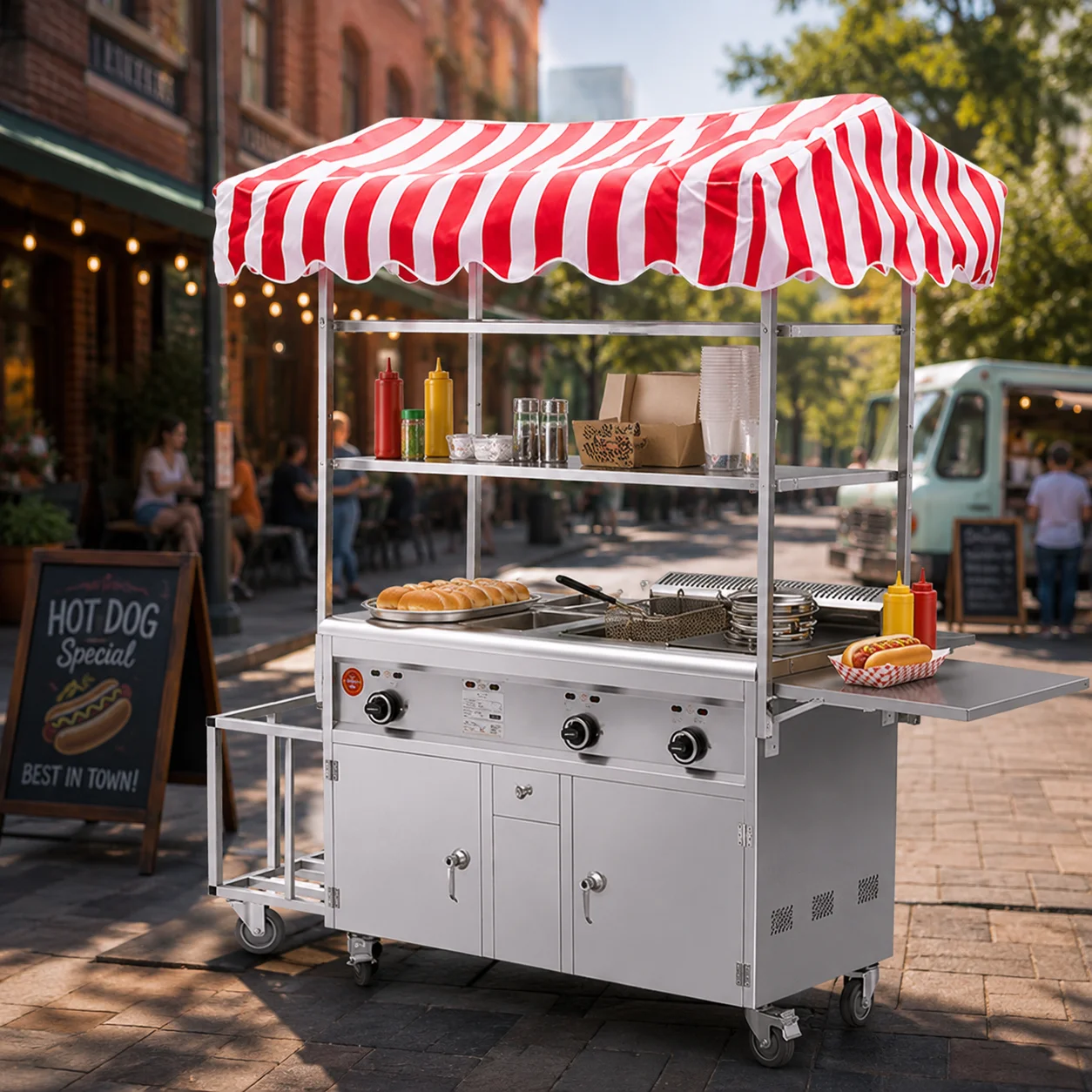 Outdoor Classic Style Street Food Crepe/Pancake Maker Fried Chicken Food Trailer with Canopy