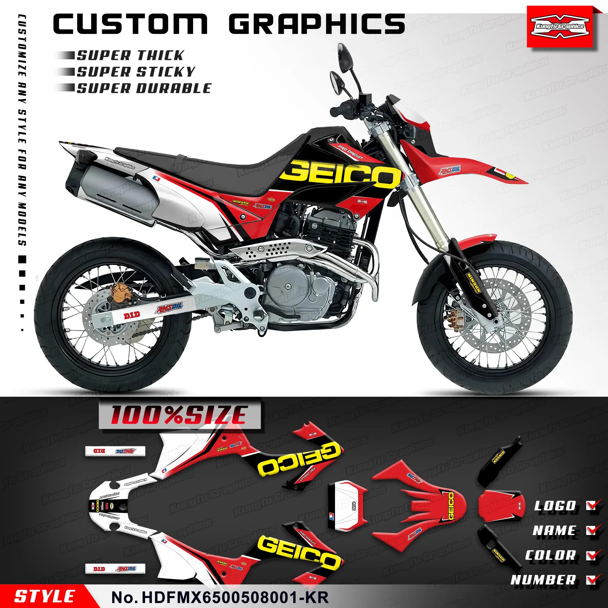 

Дизайн наклеек KUNGFU GRAPHICS для гоночных мотоциклов HONDA FMX 650 FMX650 2005 2006 2007 2008, виниловая графика, декор