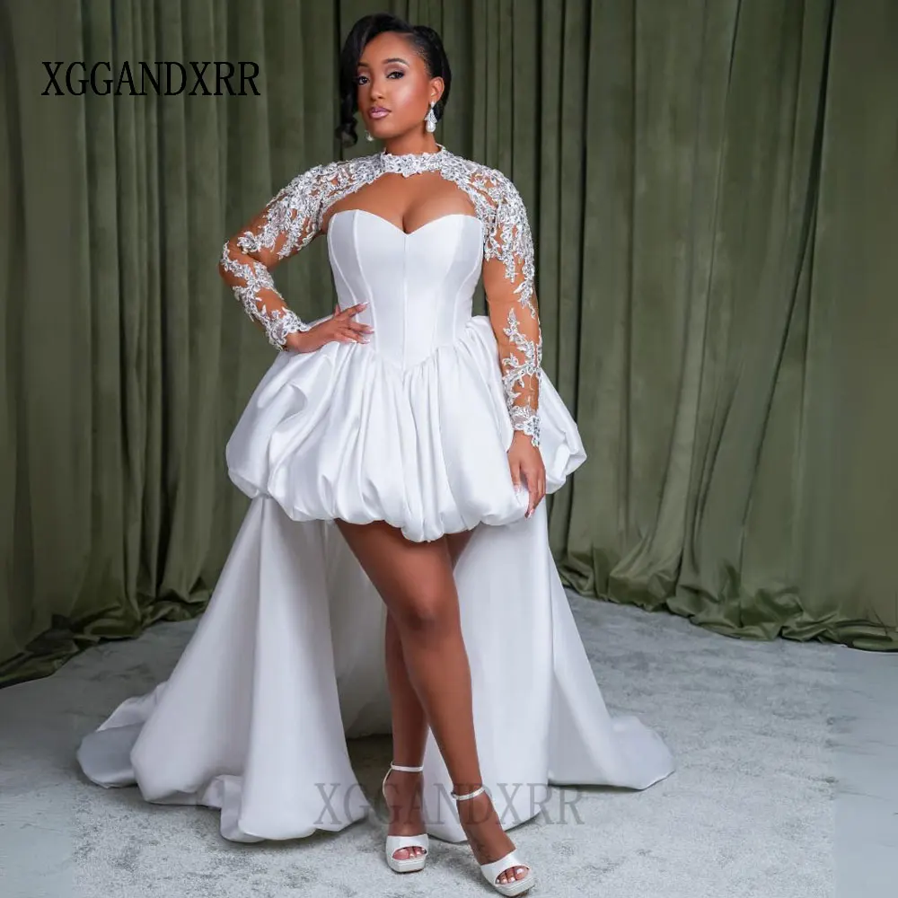 ชุดแต่งงานแบบสั่งตัดทรงไฮโลว์ รุ่น 22026 คอวี ผ้าซาตินด้าน สำหรับเจ้าสาวผิวสี ชุดเจ้าสาวแบบคอร์เซ็ทเปิดหลัง สีขาว สำหรับงานพิธีการ