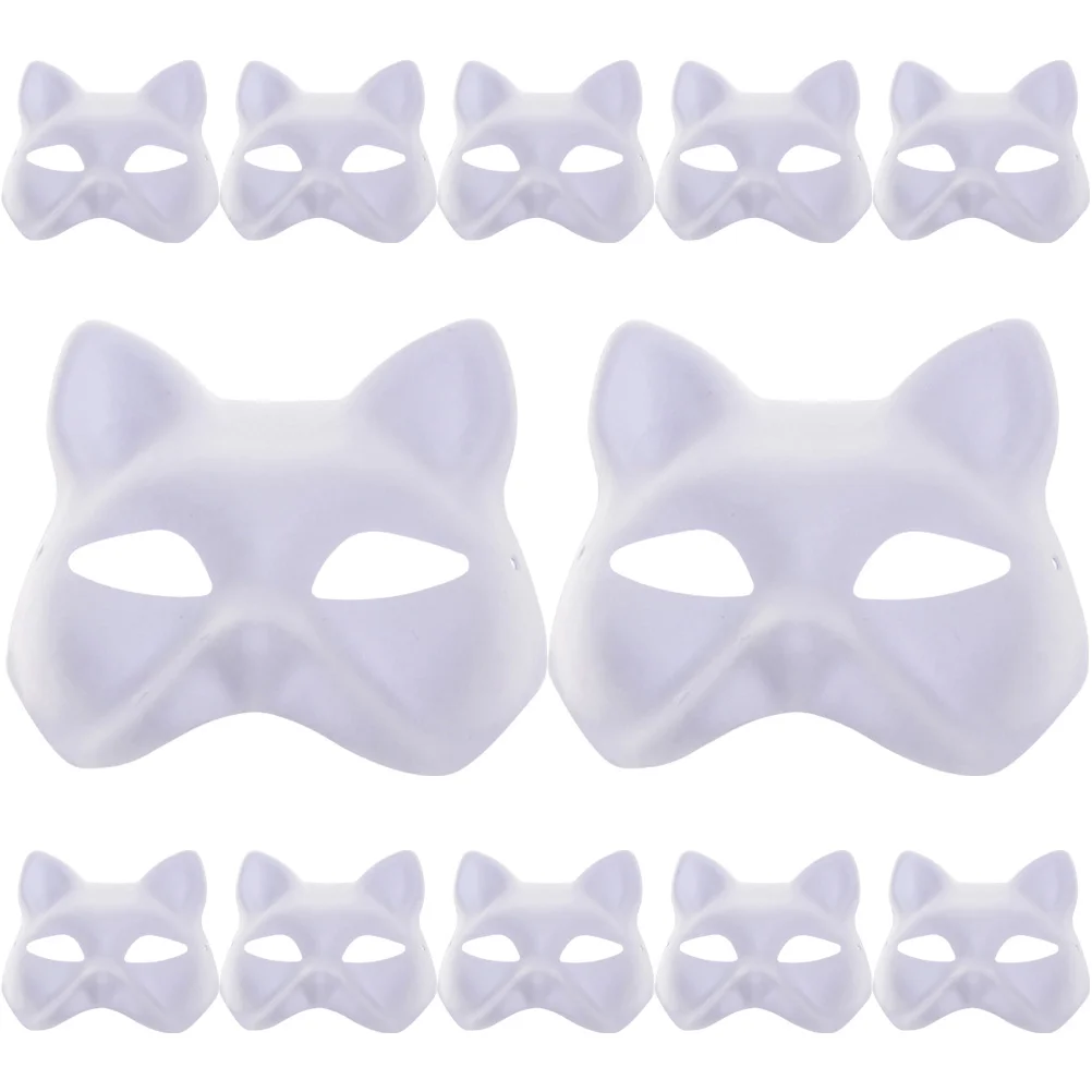 

12 Pcs Hand Painted Pulp Masks Animal Masquerade Bulk Props Prom Half Cat Blank Paper DIY Man