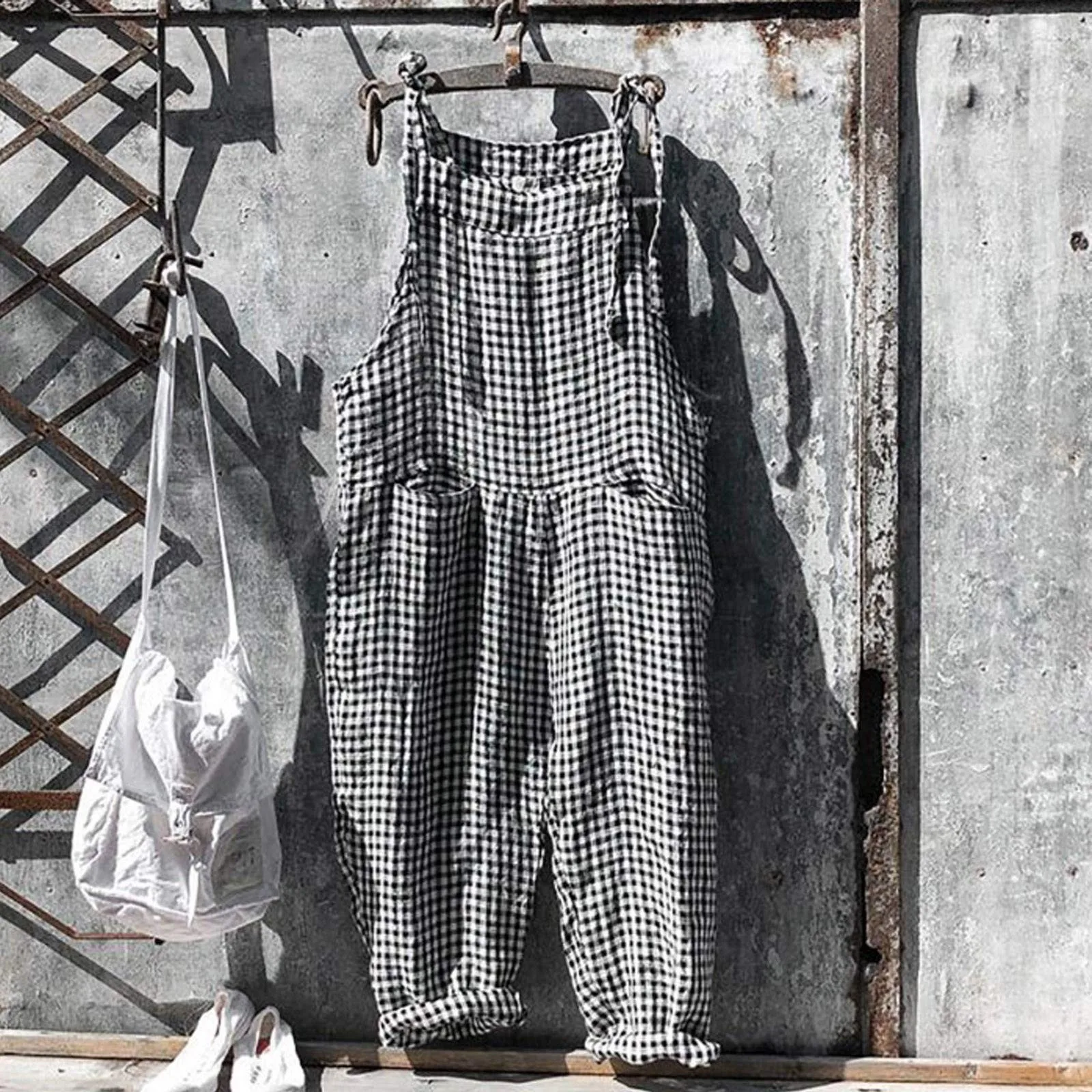 Casual Macacão Solto Mulheres Verão Sólido Algodão Linho Correias Perna Larga Calças Dungaree Bib Macacão Sem Mangas Macacões Oversized Jumpsuits