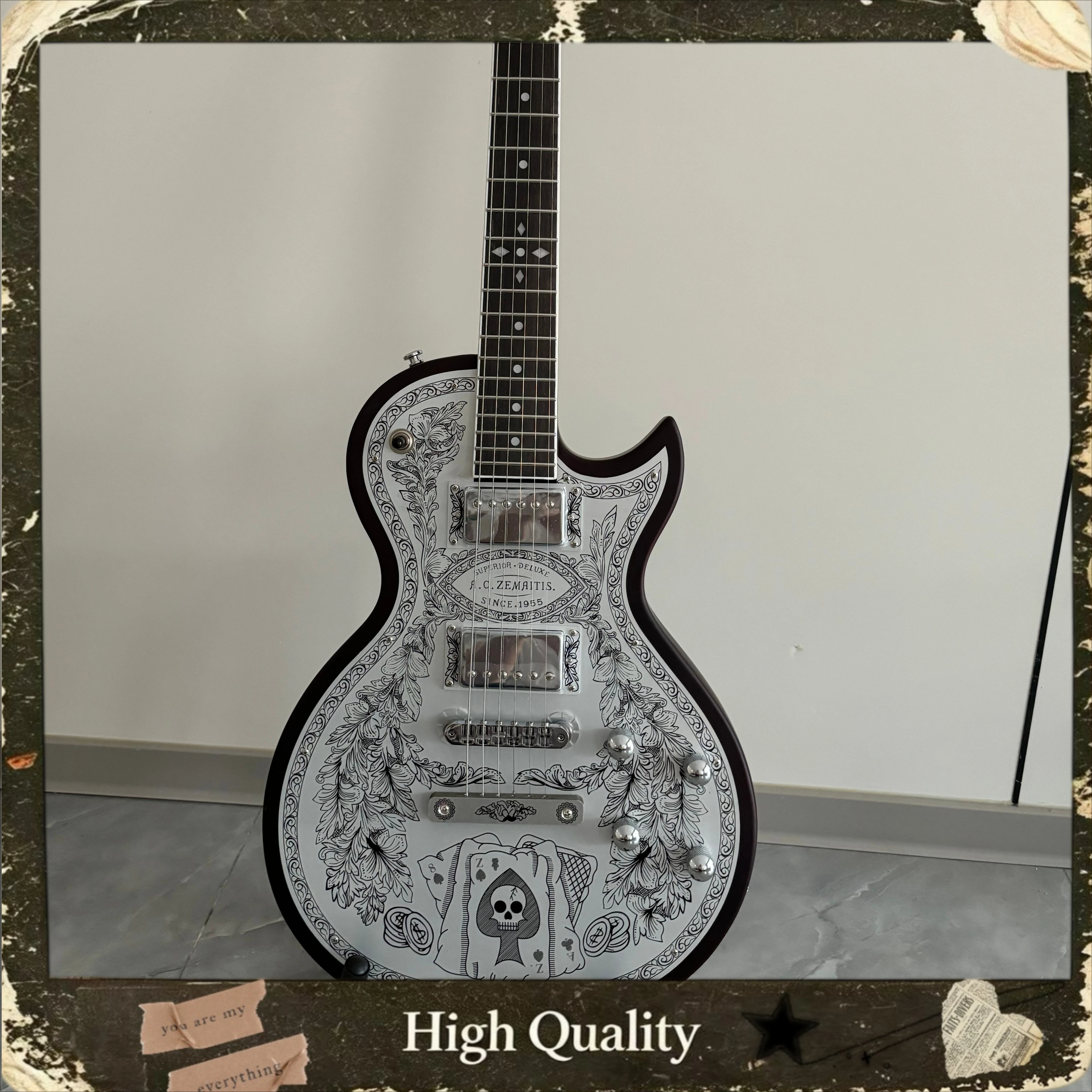 Metal Engraved LPF Style Electric Guitar Mahogany Body Rosewood Fingerboard Heavy Metal Vintage Collect Stage Guitar