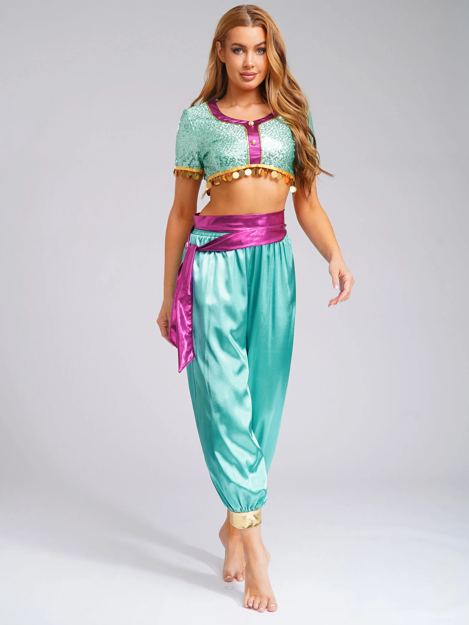 Women Indian Arabian Princess Costume Carnival Festival Sequins Oriental Belly Dance Outfits Cosplay Halloween Theme Party Suit