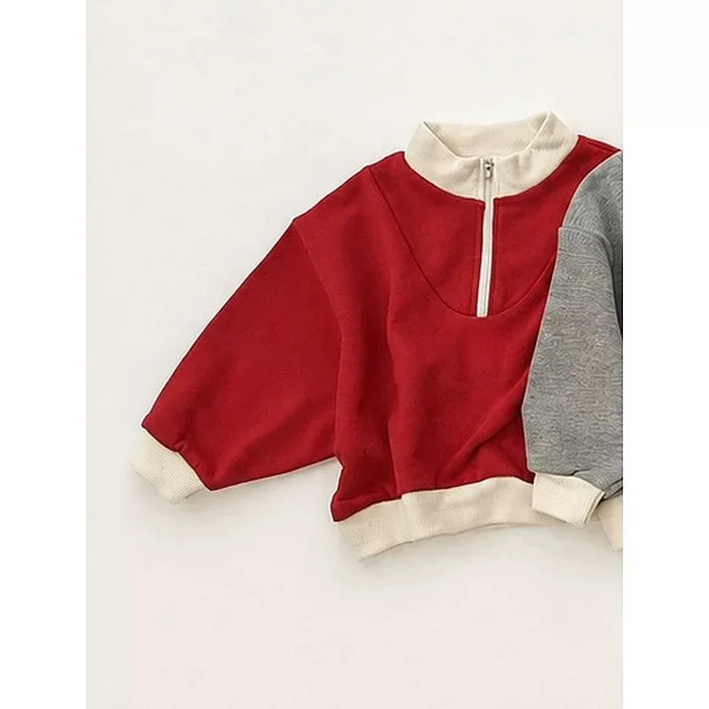 Sweatshirt Children Trendy Zipper Collar Hoodie Korean Autumn and Winter Loose and Versatile Soft Stand Up Collar Top