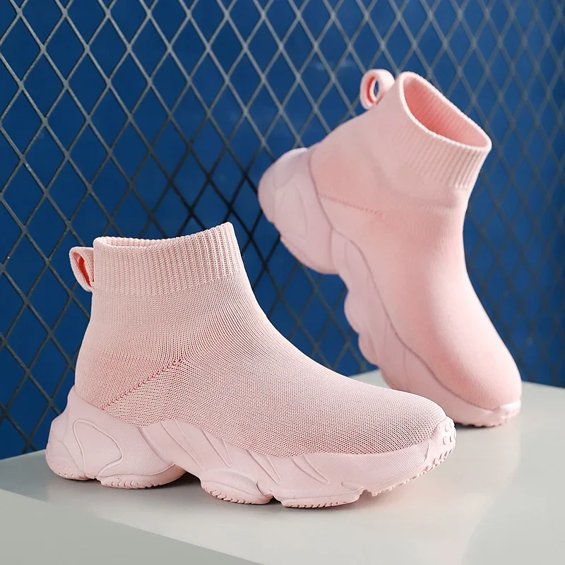 Baskets montantes en tricot pour filles, chaussures de sport confortables et décontractées, chaussures de tennis pour enfants, mode de créateur de